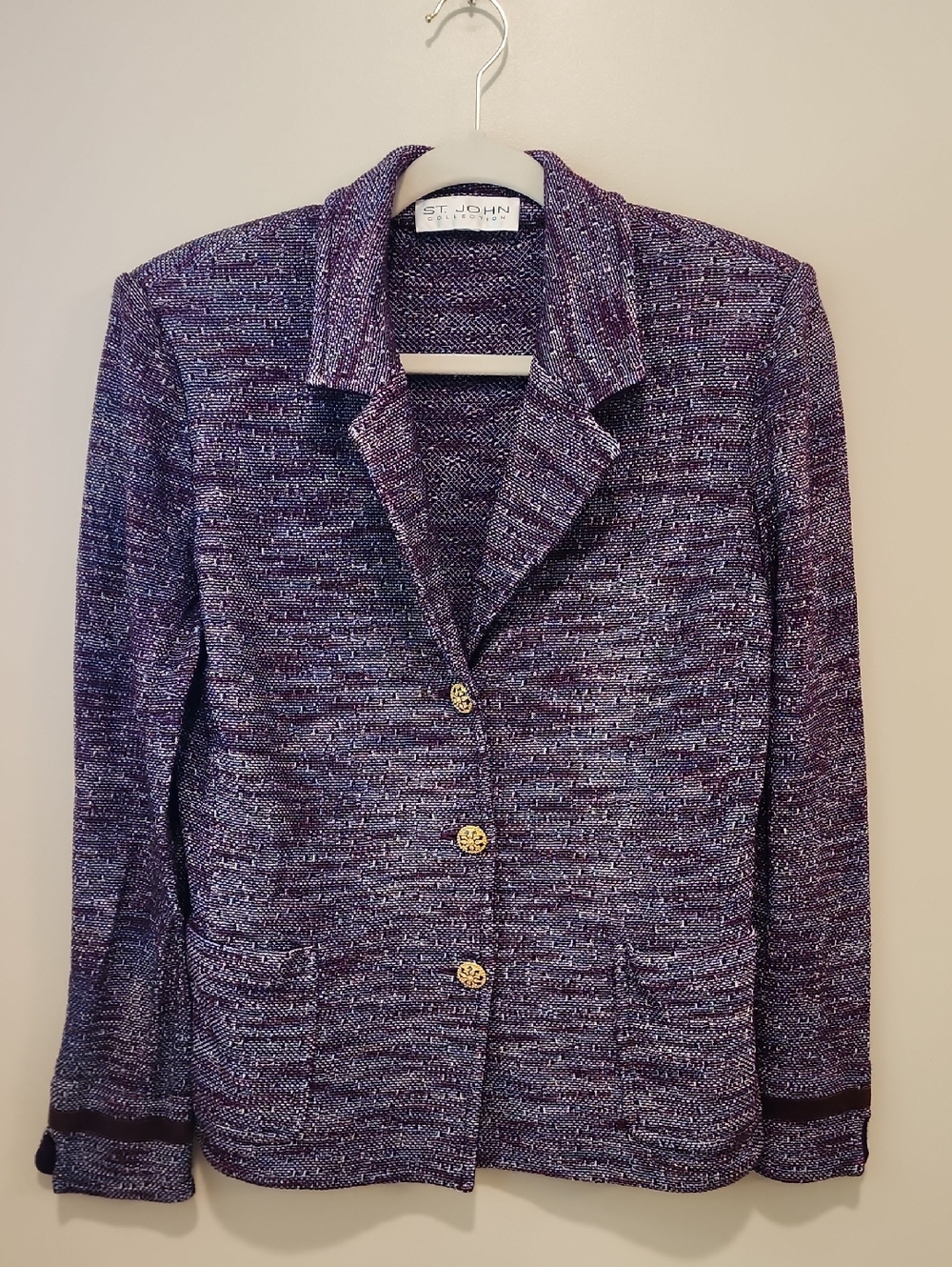 St. John Collection Santana Knit Boucle Tweed Knit Blazer Gold Buttons size 10